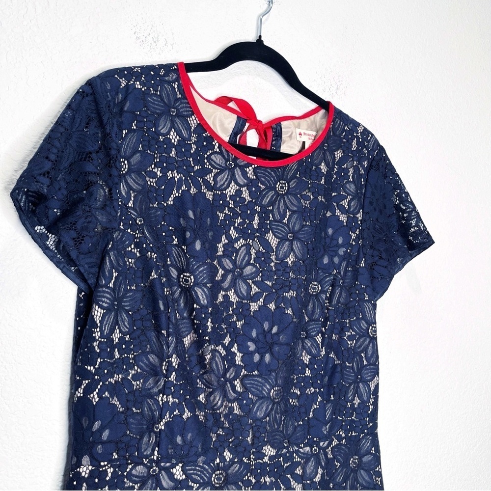 Brooks Brothers Red Fleece Lace Skater Fit & Flare Tie Back Dress Preppy Work - Picture 3 of 11